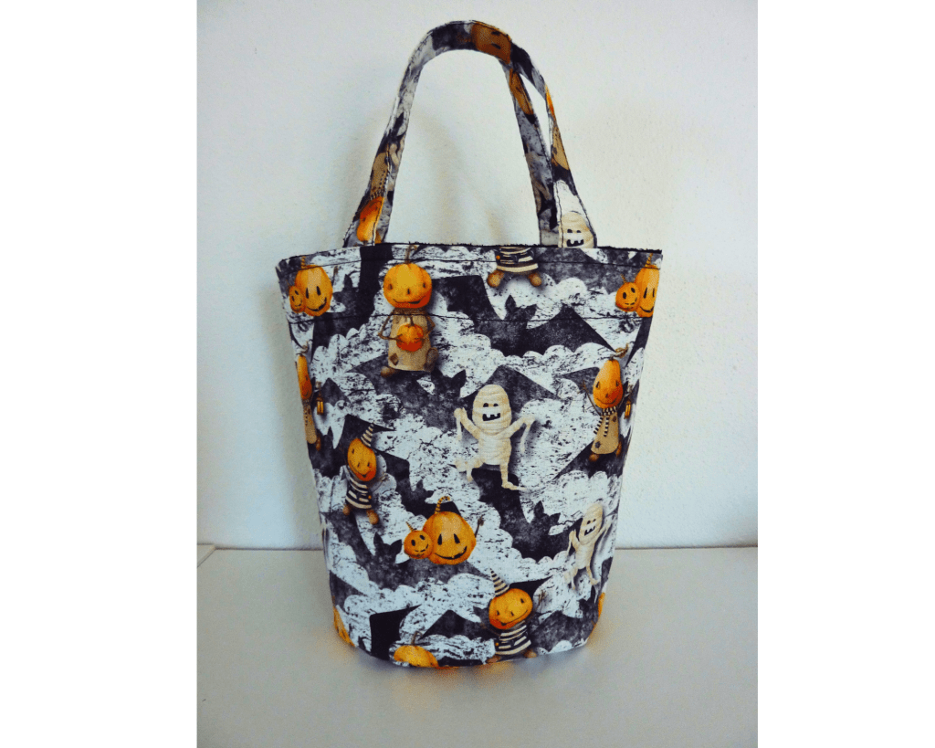 Borsa a secchiello in cotone, foderata, con fantasia per la festa di Halloween